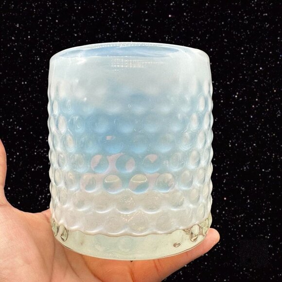 Glass White Opalescent Vase Utensil Holder Textured Glass 4.25”T 4”W - Picture 2 of 10